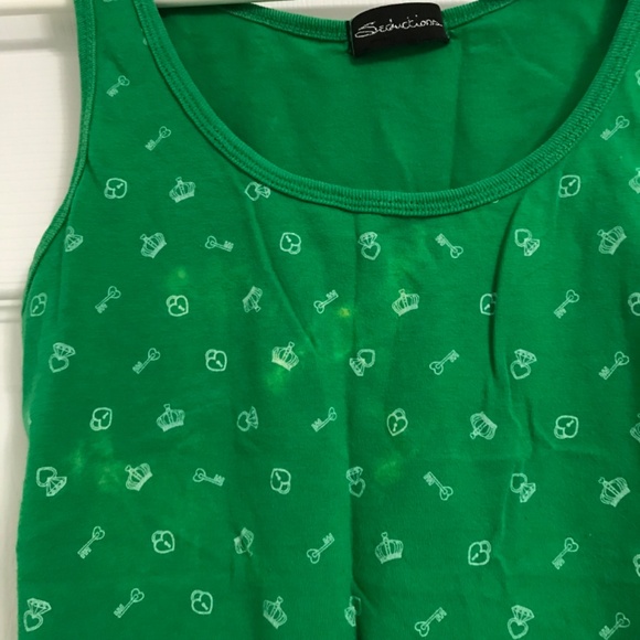 Y2K Seductions Patterned Tank Top XS Green Crown Key Diamond Ring - Picture 4 of 4